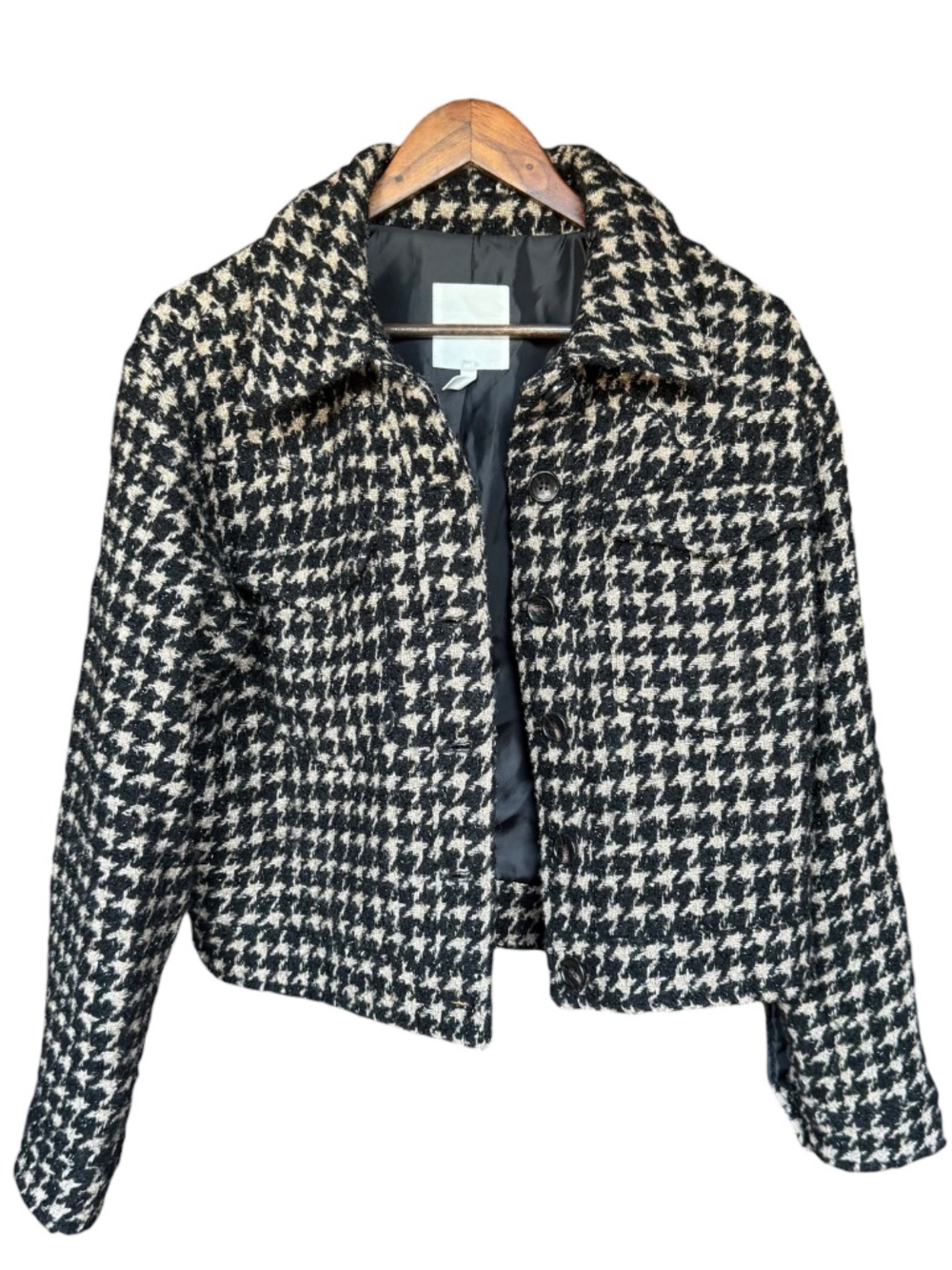Anthropologie Lea Houndstooth Shimmer Cropped Coat Sz L - Picture 4 of 9